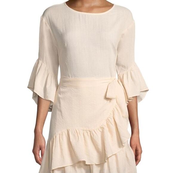 ASTR the Label Blush Pink Ruffle Bell Sleeve Faux Wrap Mini Dress - Size Medium - Picture 4 of 12